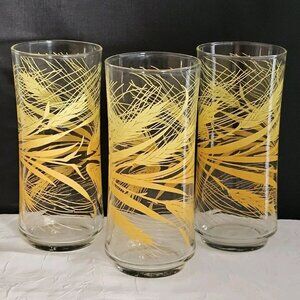 3 Libbey Golden Wheat Tumblers Glasses Coolers 6.5" yellow nature farmhouse 16oz